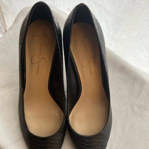 Black snake skin heels